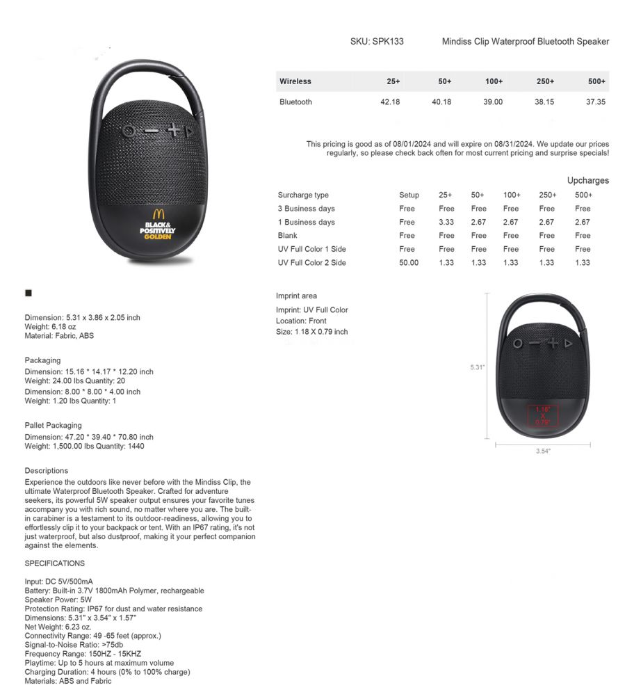 Mindless Speaker Specs.